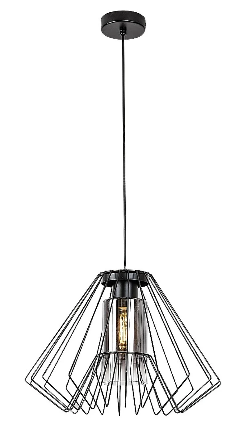 Pendant Lights Emerencia – industrial pendant in black with smoked glass, Ø400mm, 1×E27
