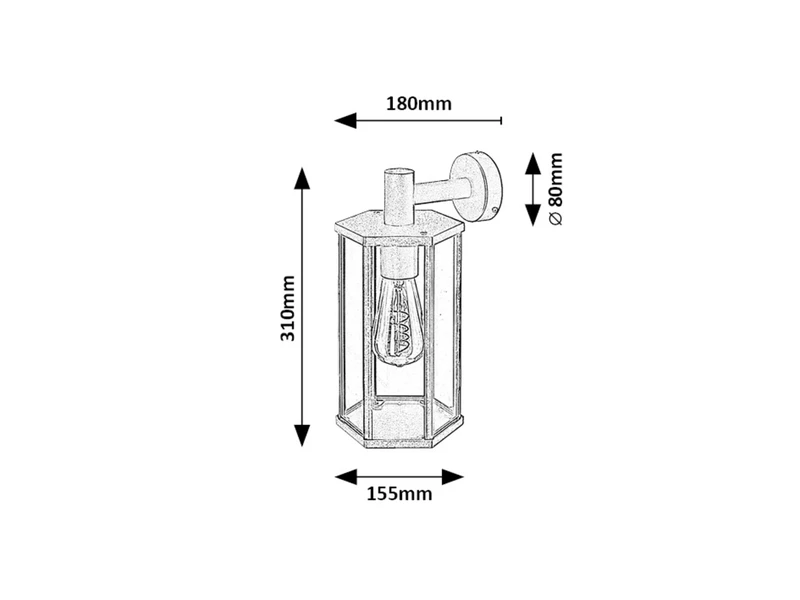 Dubrovnik – classic garden lamp in black matt, 155×310mm, 1×E27, IP44