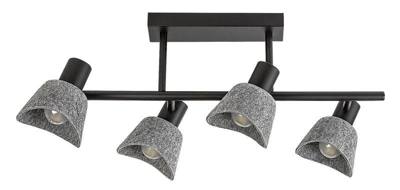 Farelia – modern ceiling light in black with grey felt shades, 570mm, 4×E14