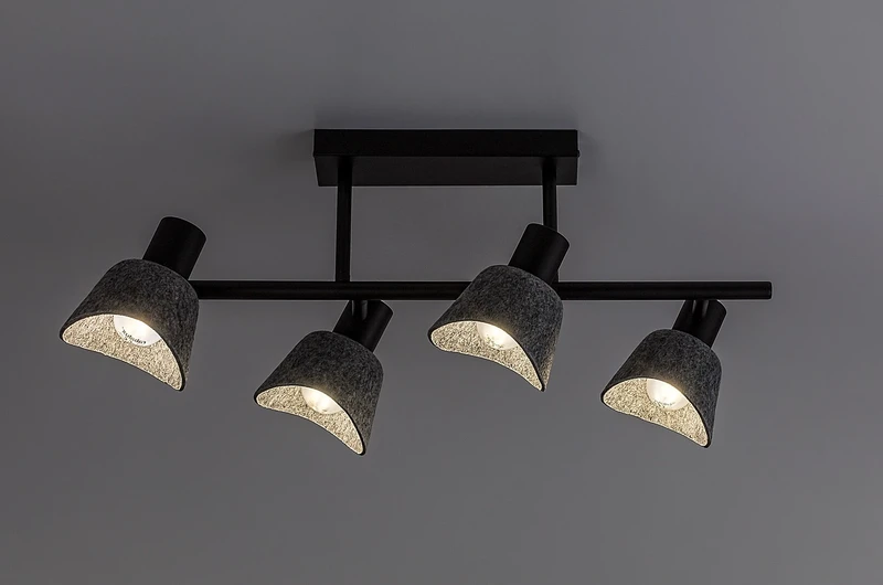 Farelia – modern ceiling light in black with grey felt shades, 570mm, 4×E14