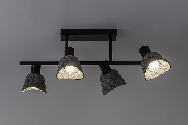 Farelia – modern ceiling light in black with grey felt shades, 570mm, 4×E14