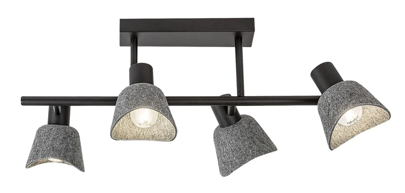 Farelia – modern ceiling light in black with grey felt shades, 570mm, 4×E14