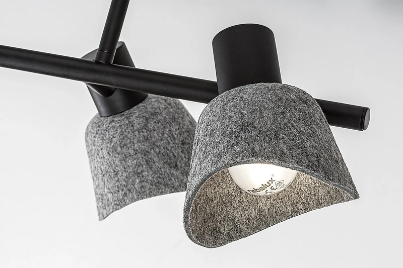 Farelia – modern ceiling light in black with grey felt shades, 570mm, 4×E14