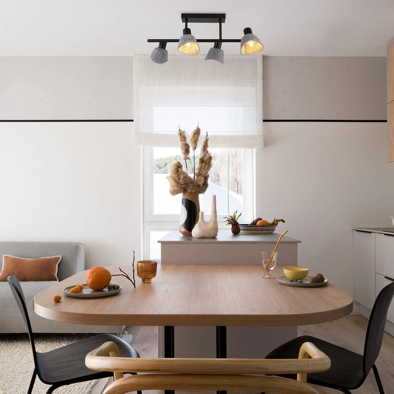 Farelia – modern ceiling light in black with grey felt shades, 570mm, 4×E14