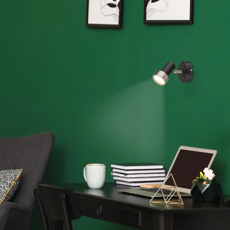 Konrad – LED spotlight in black matt with silver shade, Ø55mm, 1×GU10
