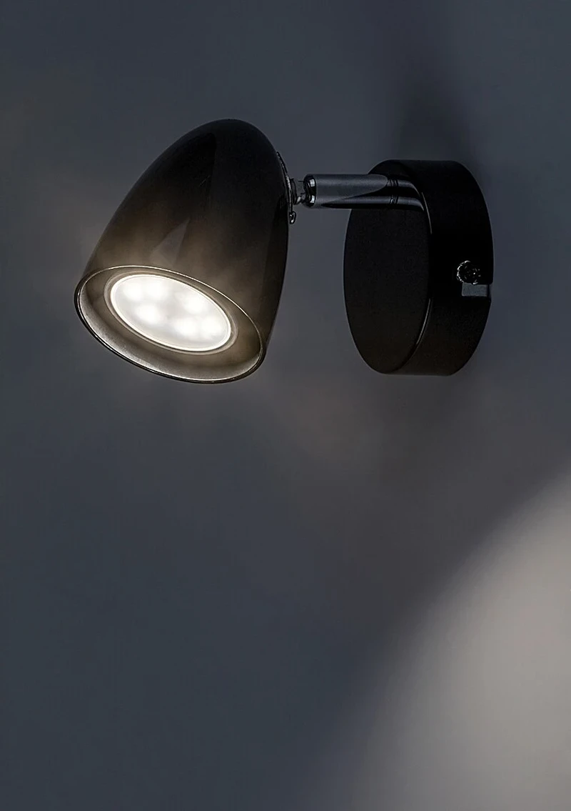 Perico – modern wall light in black, Ø70mm, 1×GU10, IP20