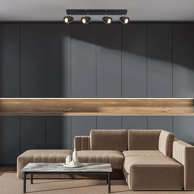 Perico – LED плафон с 4 спота в черно, 600мм, 4×GU10, IP20