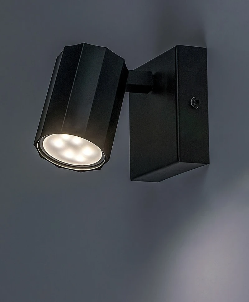 Rogelio – modern LED wall light in black matt, Ø50mm, 1×GU10, IP20