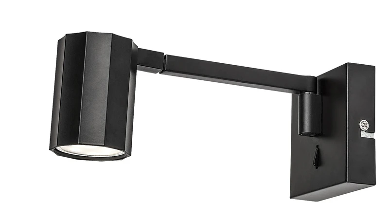 Стенно осветление (аплици) Karter – LED аплик в черен мат с регулируемо рамо, Ø50мм, 1×GU10, с ключ