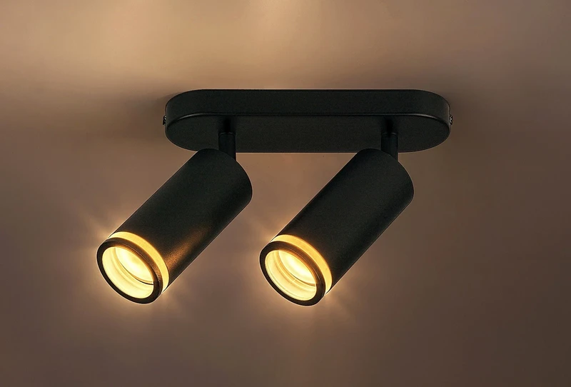 Senobia – modern ceiling light with 2 spotlight in black/white, 220mm, 2×GU10