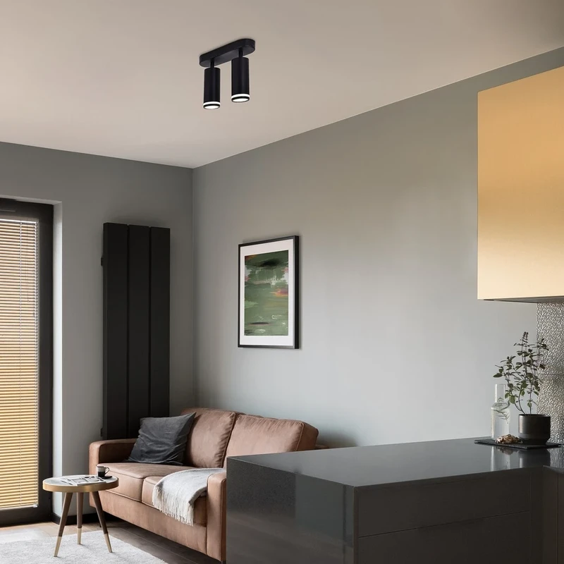Senobia – modern ceiling light with 2 spotlight in black/white, 220mm, 2×GU10