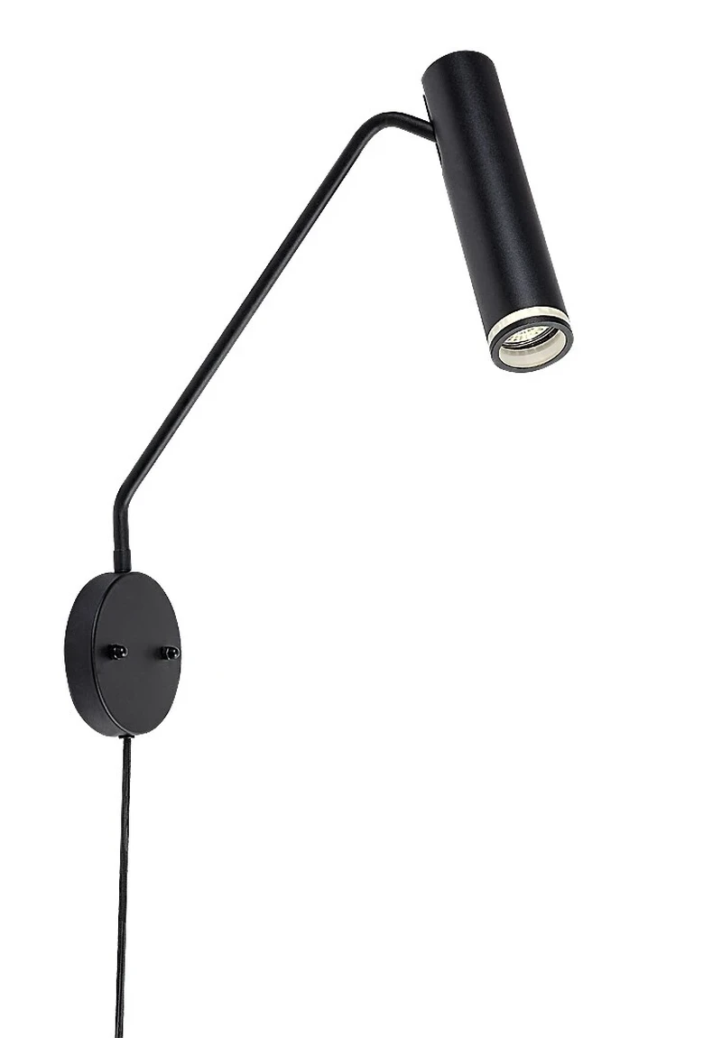 Senobia – modern wall light in black with white acrylic shade, Ø55mm, 1×GU10