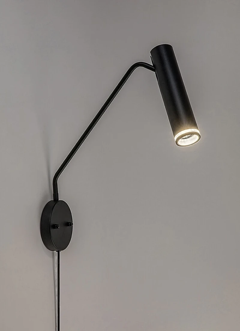 Senobia – modern wall light in black with white acrylic shade, Ø55mm, 1×GU10