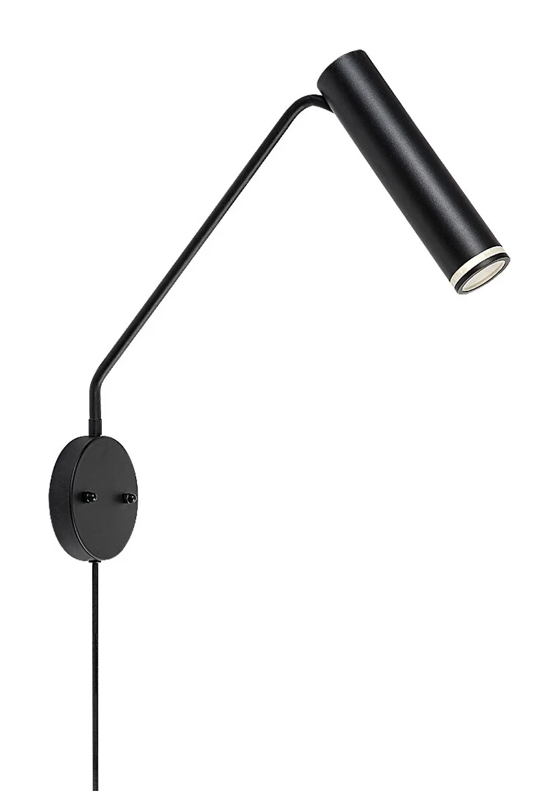 Wall Lights Senobia – modern wall light in black with white acrylic shade, Ø55mm, 1×GU10