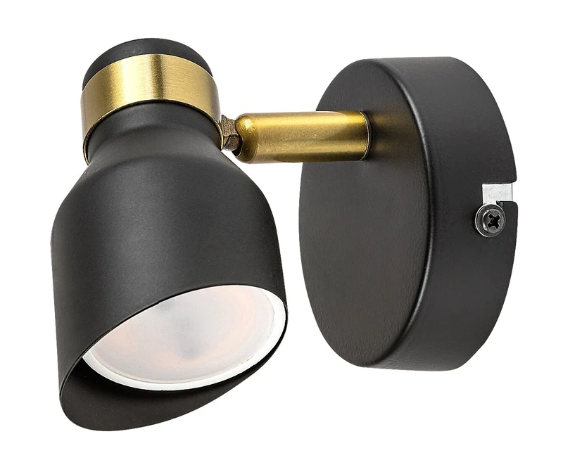 Lilou – modern wall light in gold and black matt, Ø55mm, 1×GU10