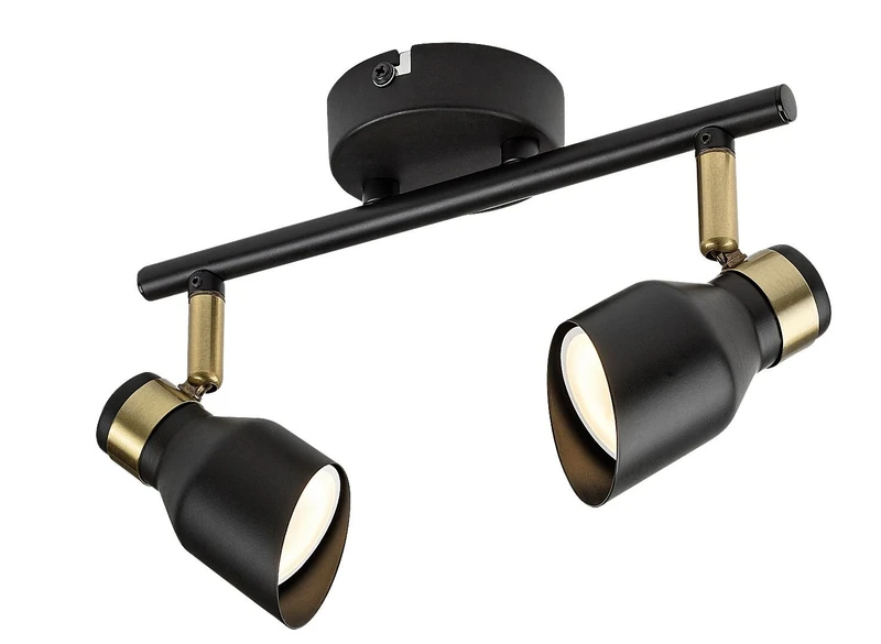 Lilou – modern ceiling light in black matt with gold elements, 250mm, 2×GU10