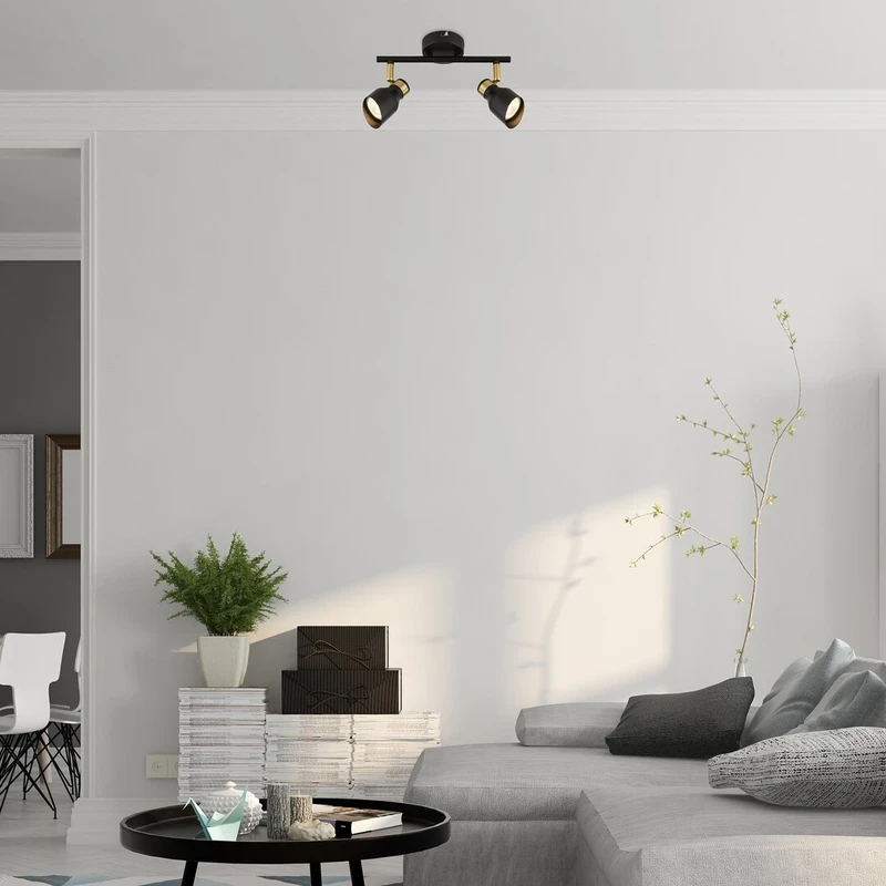 Lilou – modern ceiling light in black matt with gold elements, 250mm, 2×GU10