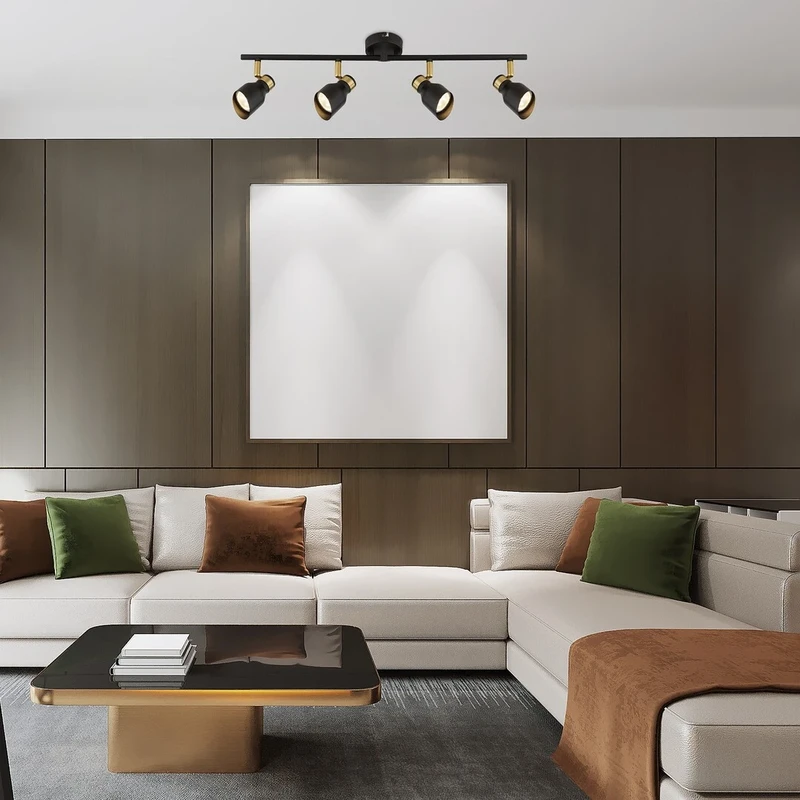 Lilou – modern ceiling light in black and gold, 4×GU10, 700mm, IP20