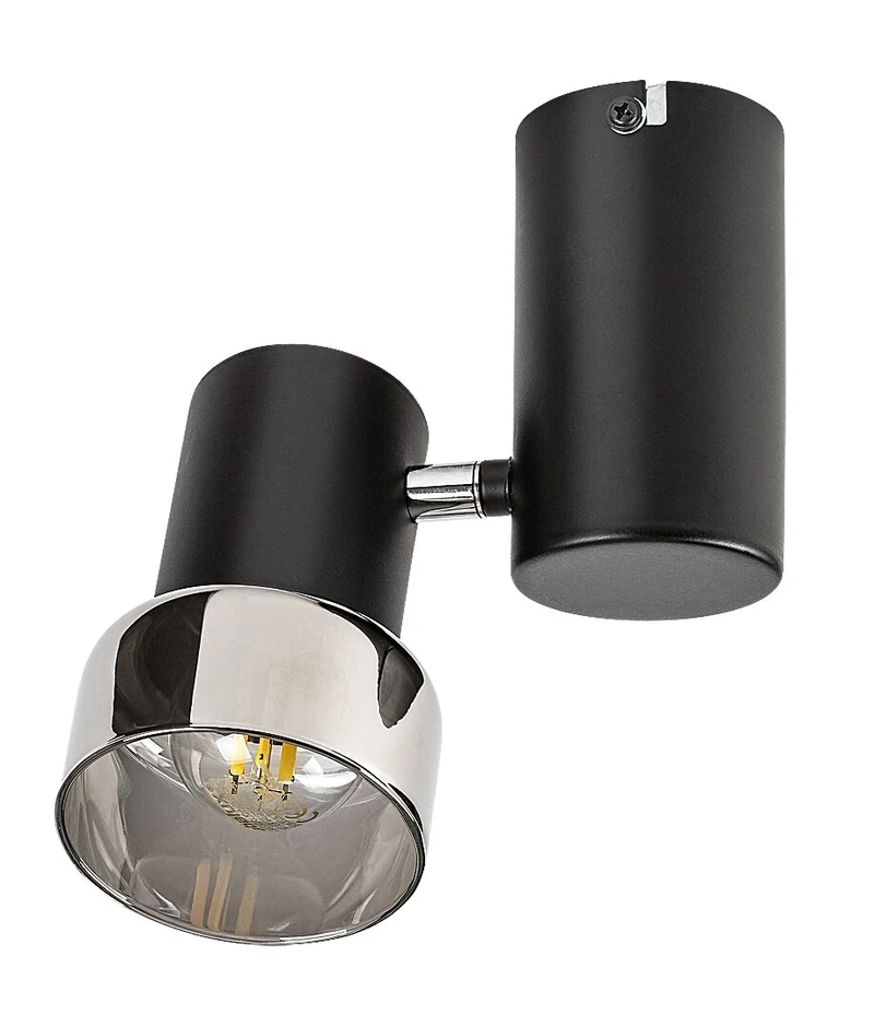 Hatice – minimalist spotlight in black with smoked glass, Ø80mm, 1×E14