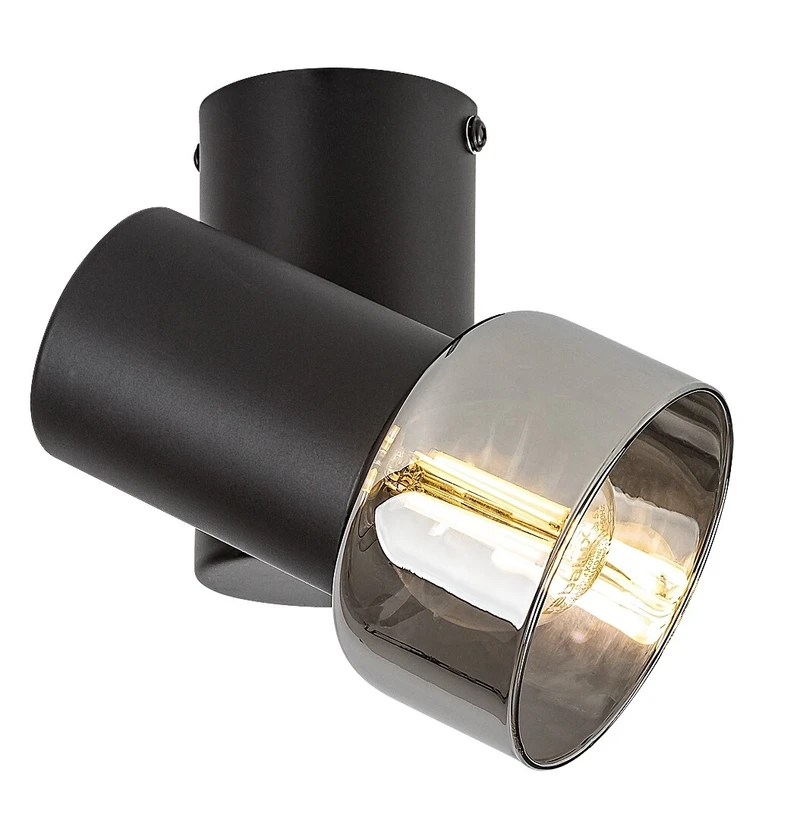 Hatice – minimalist spotlight in black with smoked glass, Ø80mm, 1×E14