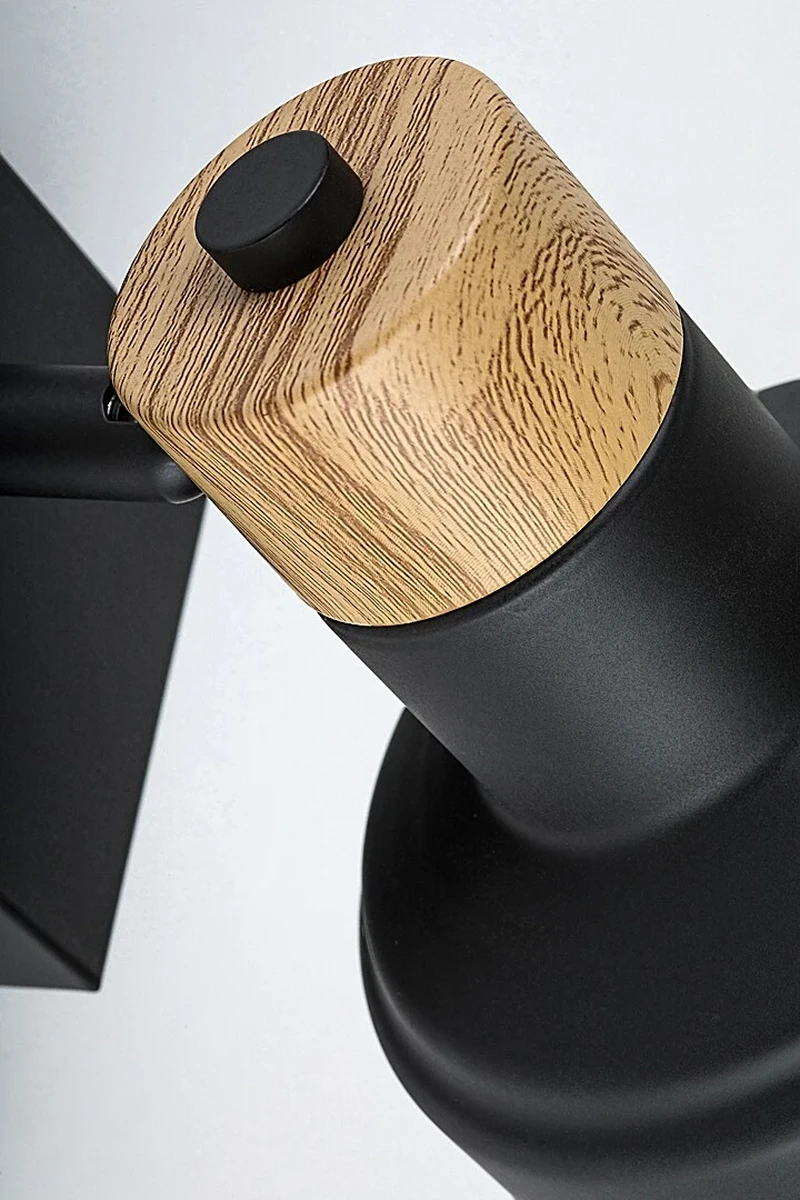 Saskia – Scandinavian spotlight in black with oak accent, Ø100mm, 1×E14