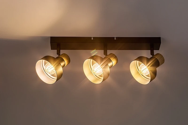 Saskia – triple spotlight lamp in black with oak, 450×100mm, 3×E14, IP20