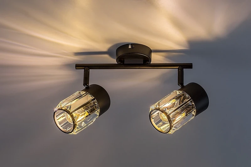 Venaro – classic spotlight in black metal with clear glass, 2×E14, 290mm