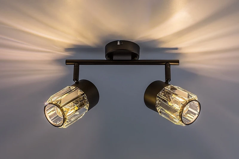 Venaro – classic spotlight in black metal with clear glass, 2×E14, 290mm