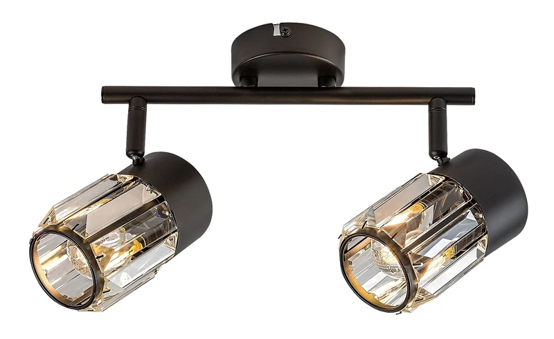 Spotlights Venaro – classic spotlight in black metal with clear glass, 2×E14, 290mm