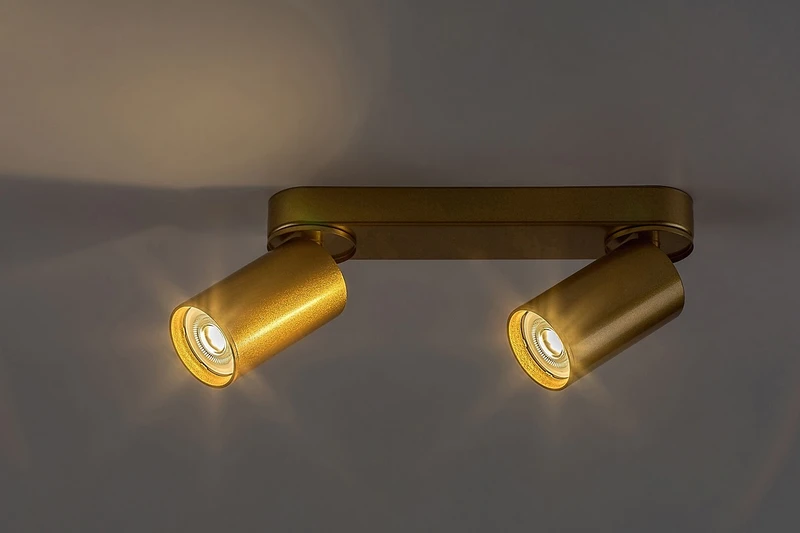 Mirina – LED spotlight in gold, 2×GU10, 260mm, IP20, minimalist design