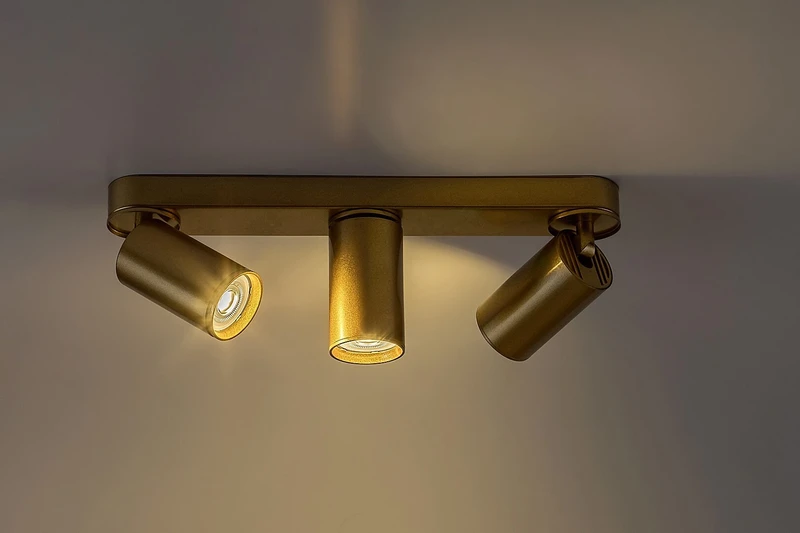 Mirina – spotlight ceiling light 3×GU10 in gold, 380mm, minimalist design, IP20