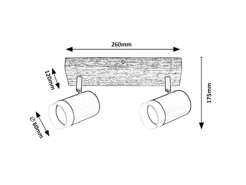Toras – double LED spotlight in oak with black shades, 260×120mm, 2×GU10, IP20