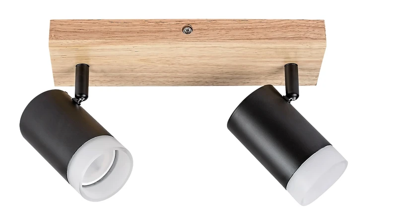 Toras – double LED spotlight in oak with black shades, 260×120mm, 2×GU10, IP20