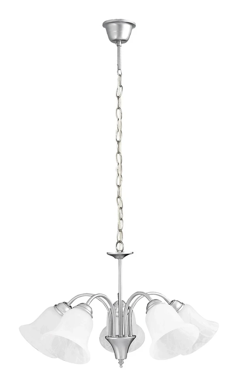 Полилеи Francesca – класически полилей в сатен хром с бяло алабастрово стъкло, Ø600мм, 5×E14