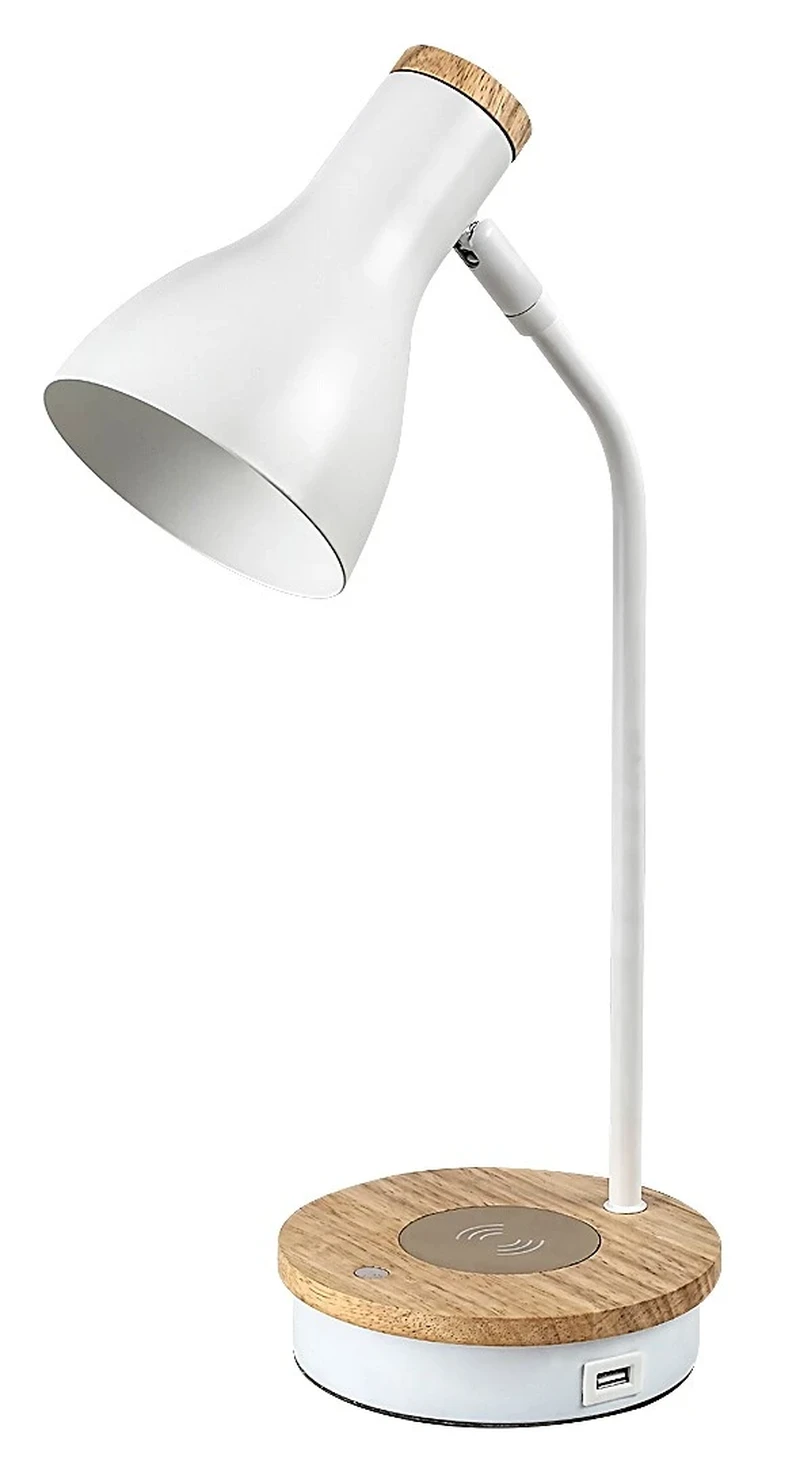 Table Lamps Mosley – table lamp in white matt, metal/wood, Ø110mm, 1×E14, dimmable