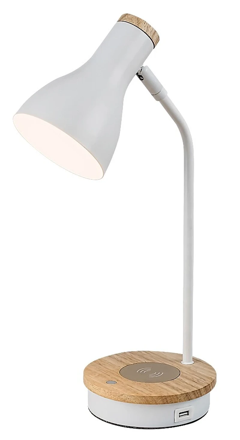 Mosley – table lamp in white matt, metal/wood, Ø110mm, 1×E14, dimmable