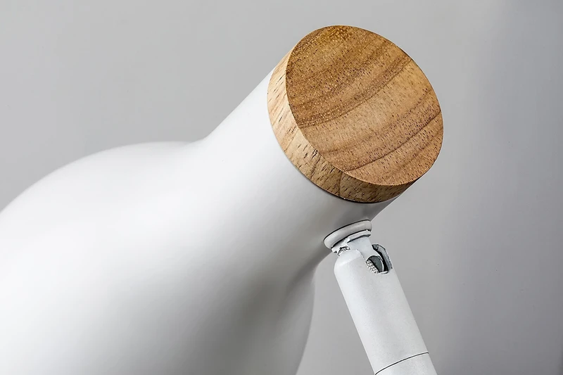 Mosley – table lamp in white matt, metal/wood, Ø110mm, 1×E14, dimmable