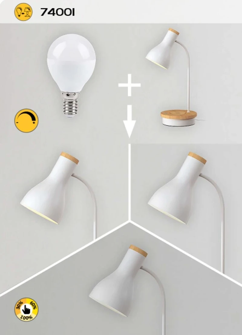 Mosley – table lamp in white matt, metal/wood, Ø110mm, 1×E14, dimmable