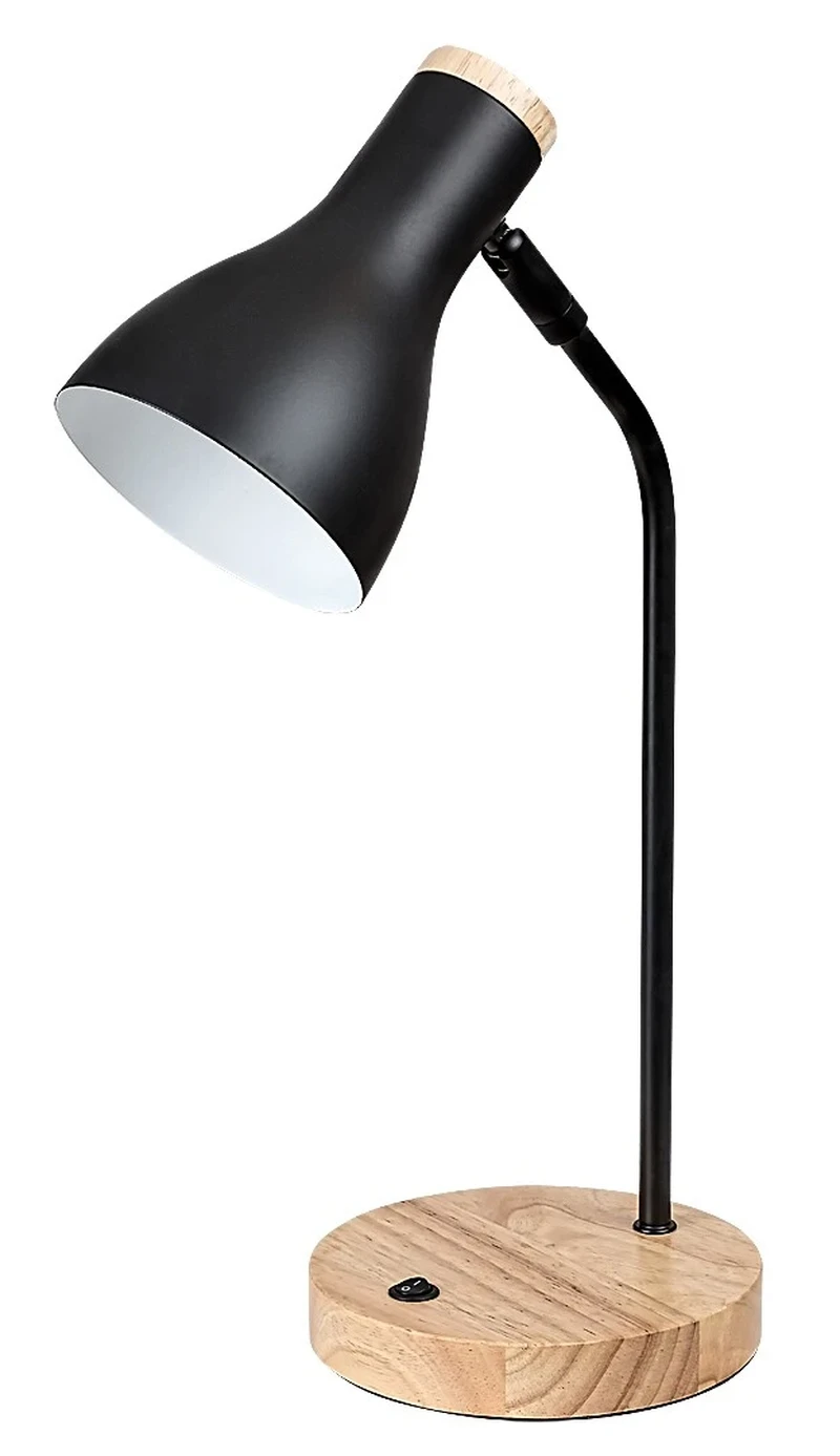 Table Lamps Ferb – table lamp in black matt with wood, Ø115mm, 1×E14, IP20