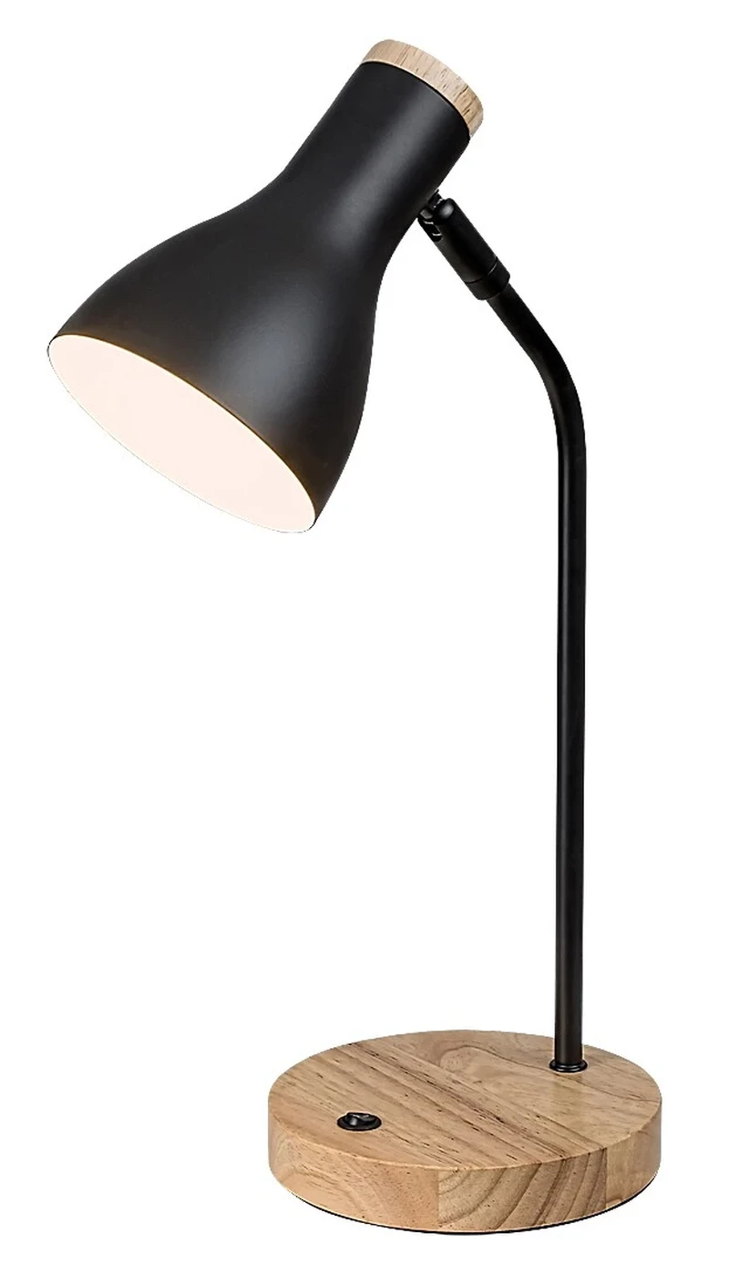 Ferb – table lamp in black matt with wood, Ø115mm, 1×E14, IP20