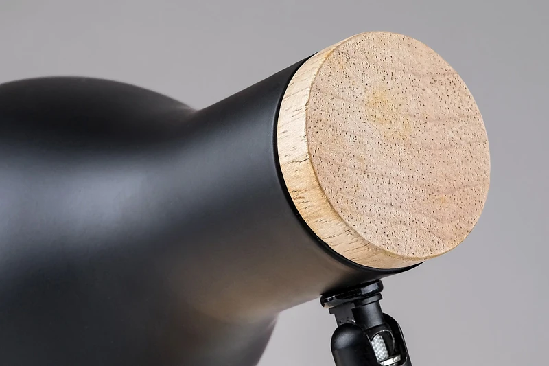 Ferb – table lamp in black matt with wood, Ø115mm, 1×E14, IP20