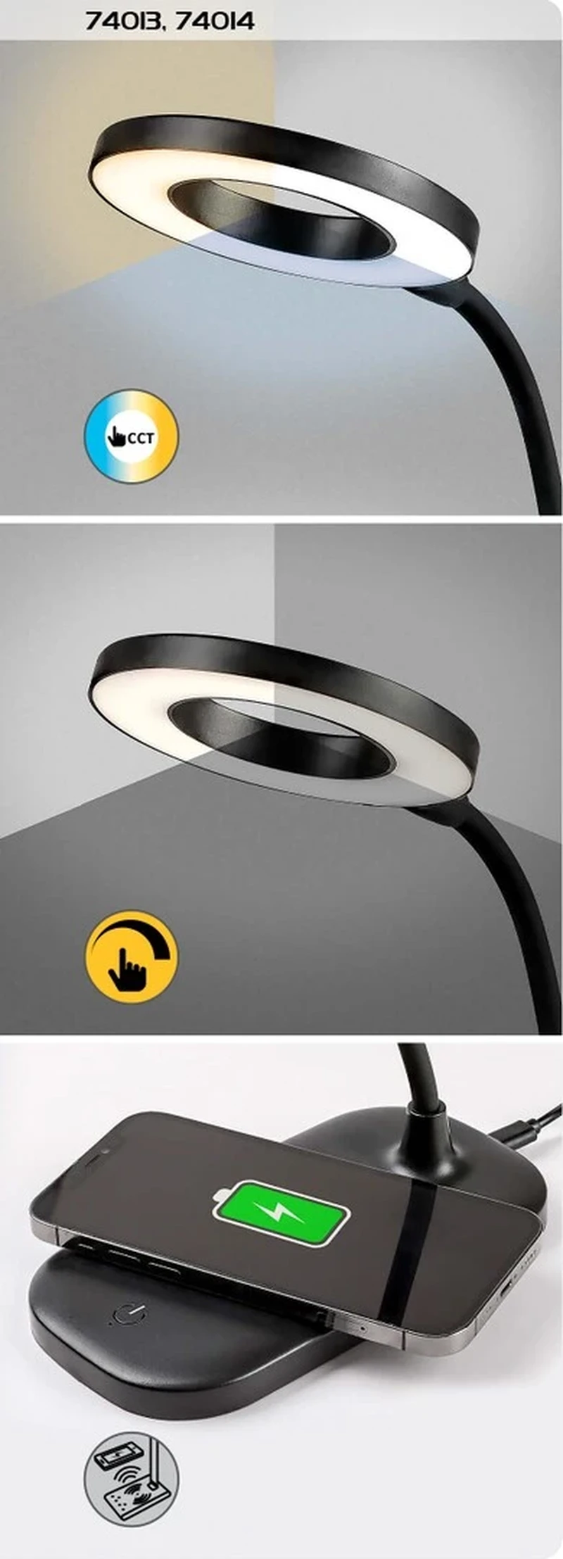 Hardin – LED настолна лампа в черно/бяло, Ø100мм, 5W, 2700-6000K