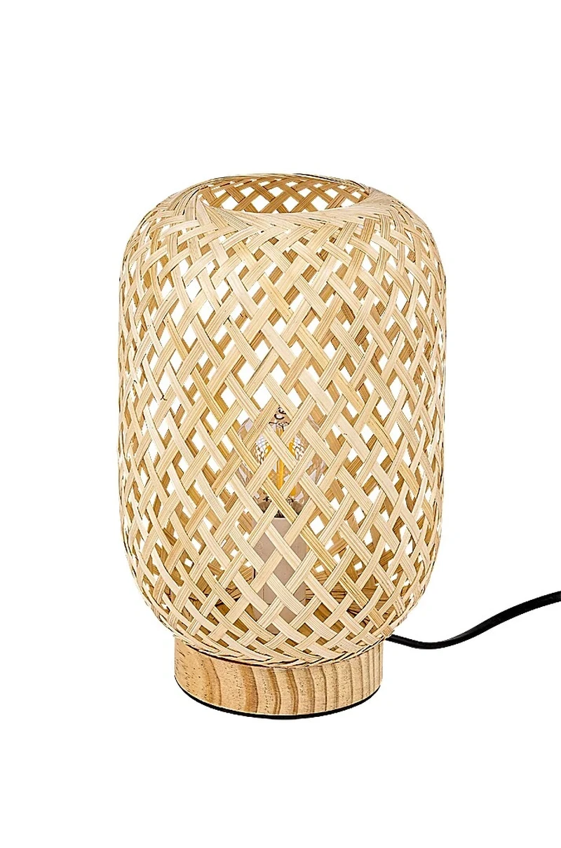 Table Lamps Alinafe – table lamp in natural colour, rattan shade, Ø155mm, 1×E14
