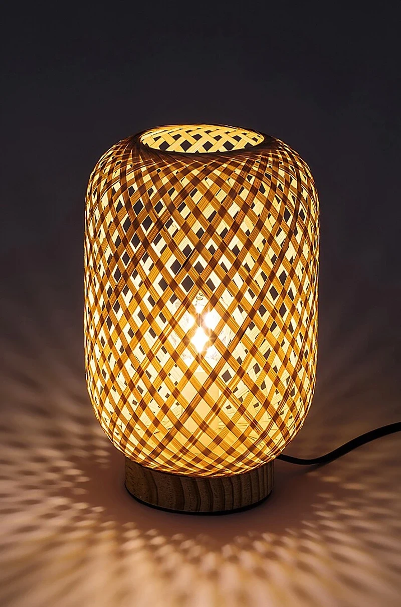 Alinafe – table lamp in natural colour, rattan shade, Ø155mm, 1×E14