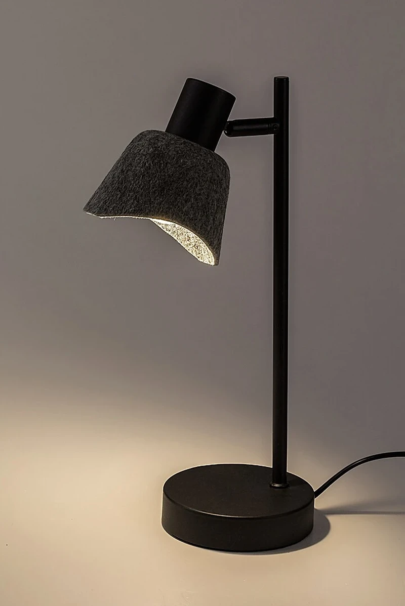 Farelia – table lamp in black with felt shade in grey, Ø110mm, 1×E14