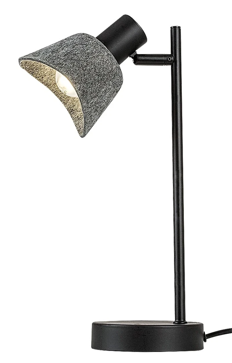 Farelia – table lamp in black with felt shade in grey, Ø110mm, 1×E14