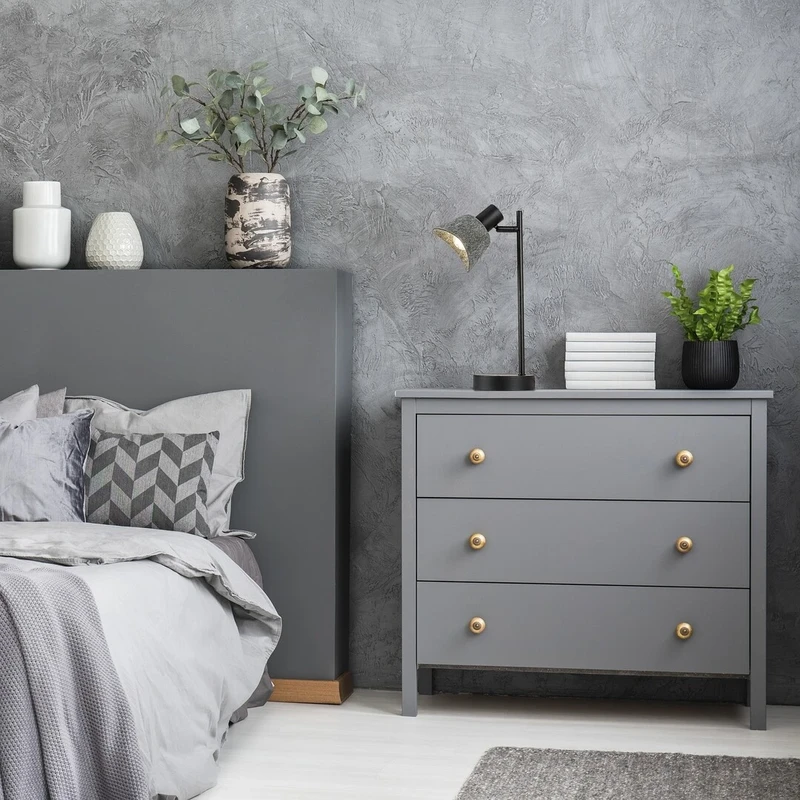 Farelia – table lamp in black with felt shade in grey, Ø110mm, 1×E14