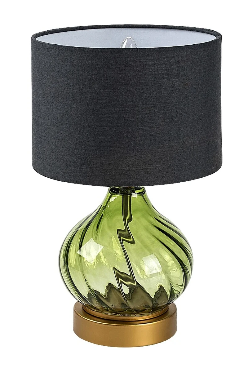 Pirelo – decorative table lamp in green glass with black fabric shade, Ø200mm, 1×E14