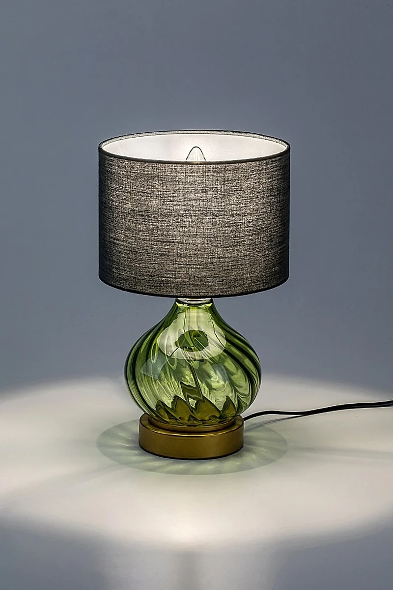 Pirelo – decorative table lamp in green glass with black fabric shade, Ø200mm, 1×E14