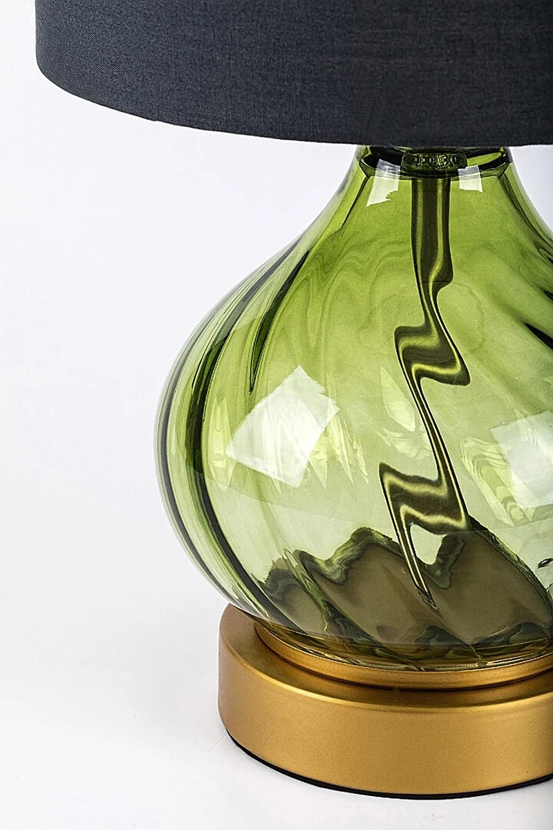 Pirelo – decorative table lamp in green glass with black fabric shade, Ø200mm, 1×E14